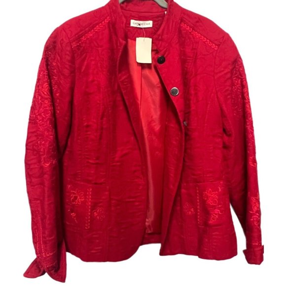 Coldwater Creek Red Womens Large Jacket Embroidered Lined Blazer NEW - Picture 2 of 6